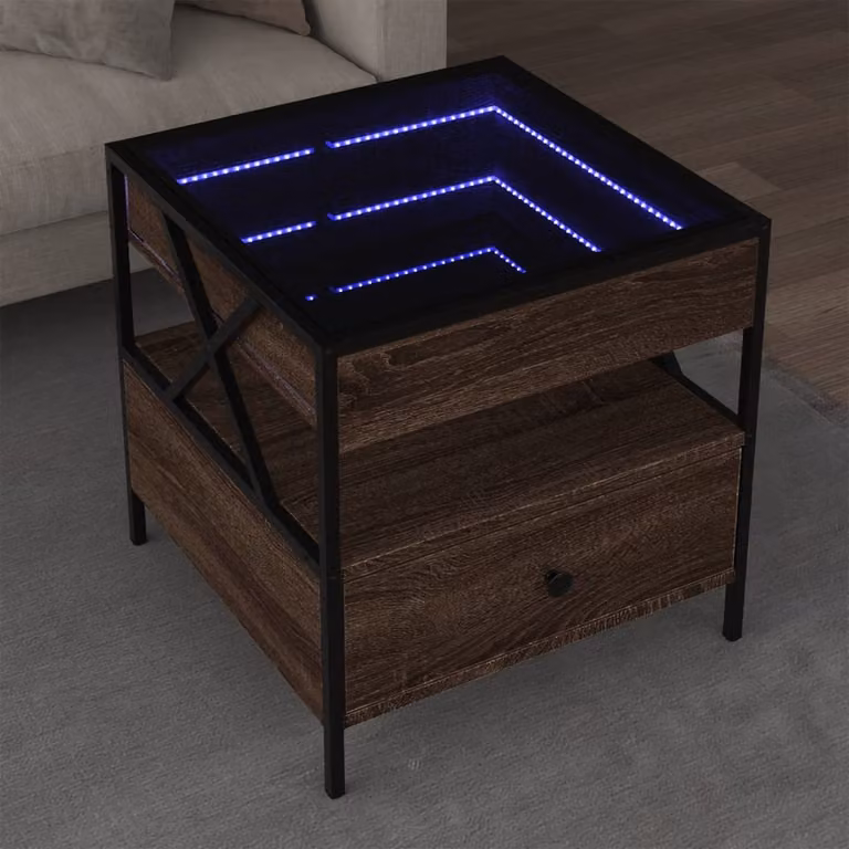 vidaXL Tavolino da Salotto Infinity con LED in Rovere Marrone e Vetro L/P/H: 50 x 50 x 51 cm