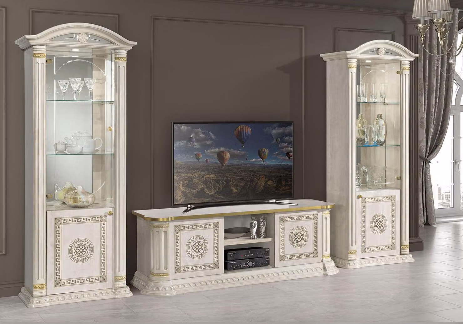 Wohnzimmer RTV Vitrine Sideboard Fernseh Kommode Schrank Gruppe XXL Set 3tlg.