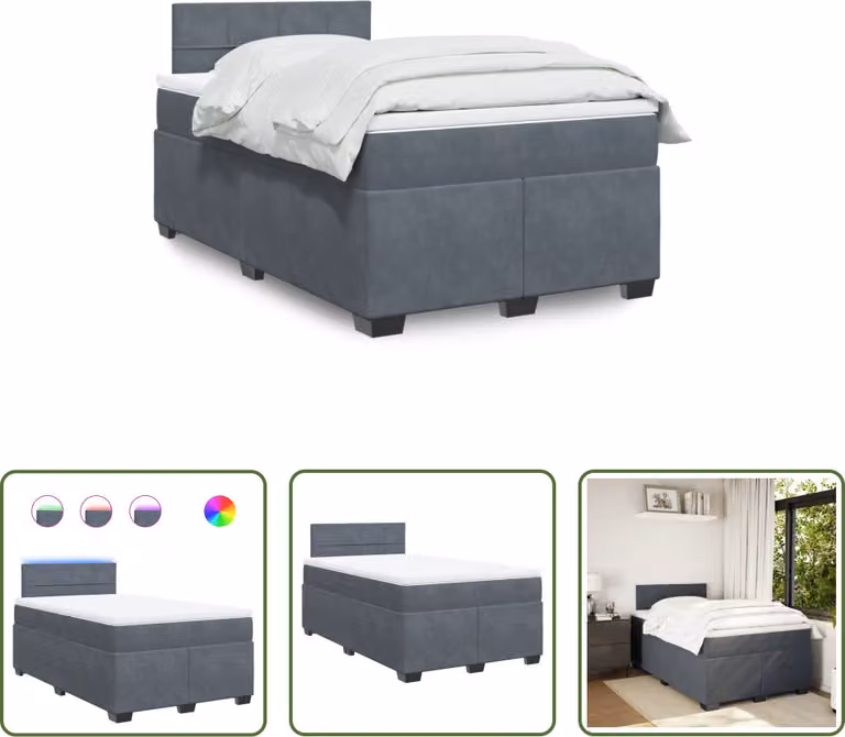 The Living Store Letto a molle con materasso grigio scuro 120x190 cm in velluto