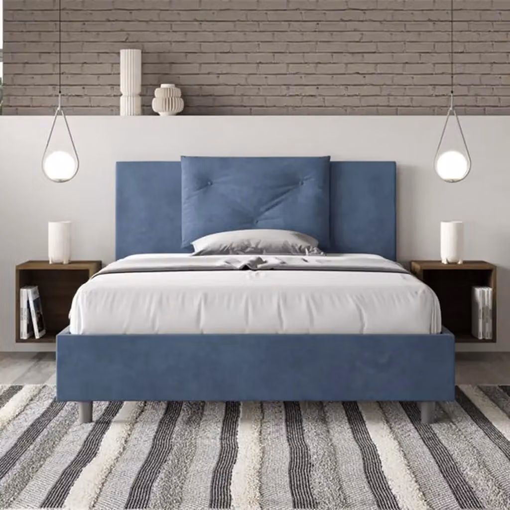 Letto matrimoniale francese con contenitore Appia Ityhome in microfibra blu L/P/H: 140 x 200 cm – 2