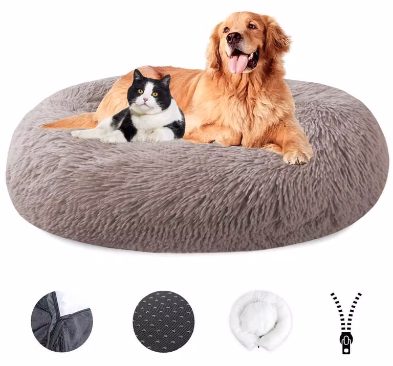 Cuccia per cani, morbida e lavabile, diametro 80 cm, beige e marrone