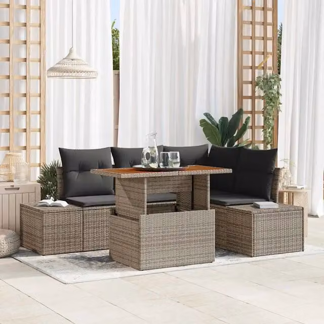 Set Divano da Giardino 5 pz Grigio Poly Rattan 3358694