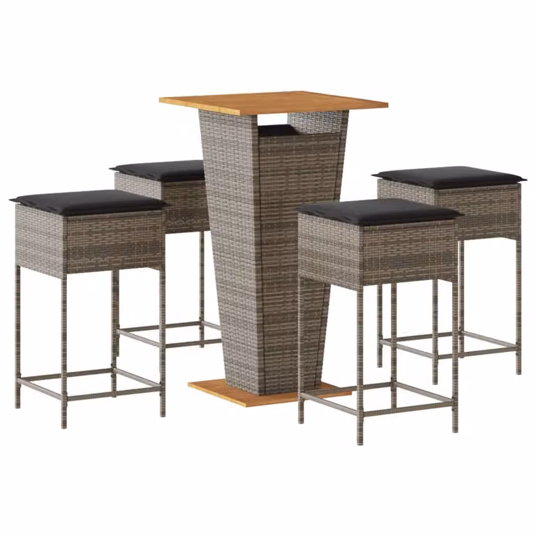 set bar da giardino 5 pezzi con cuscini in poly rattan grigio