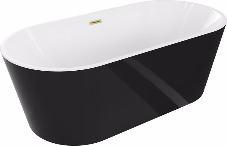 Mexen Luna vasca da bagno autoportante 160 x 75 cm, bianca/nera, troppo pieno oro spazzolato - 52031607575-55