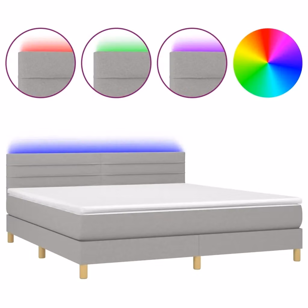Letto Ibrido con Materasso e Illuminazione LED vidaXL in Tessuto Grigio e Bianco L/P: 180 x 200 cm – 2