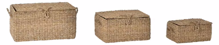Set di 3 cesti in giunco, dimensioni 50x34x25 cm, colore naturale