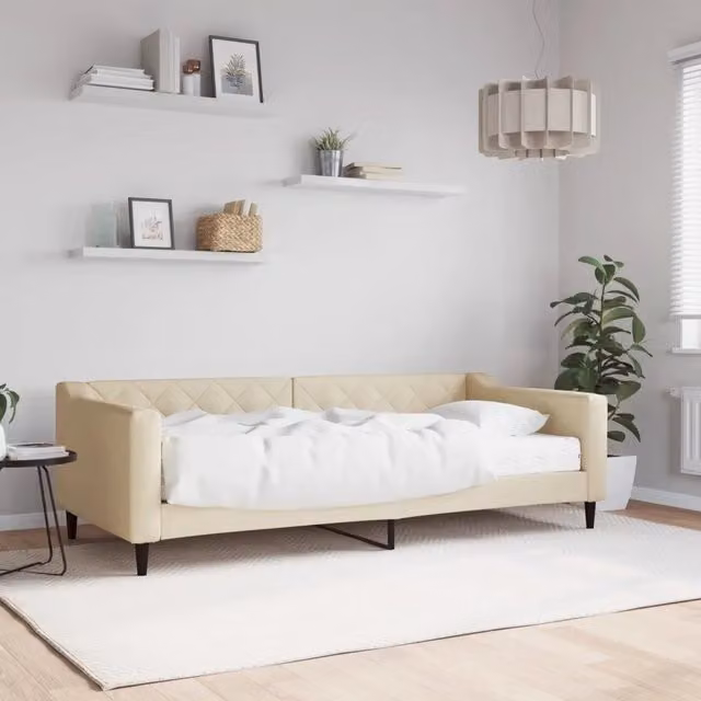Divano Letto Moderno vidaXL in Tessuto Beige con Materasso 90x200 cm
