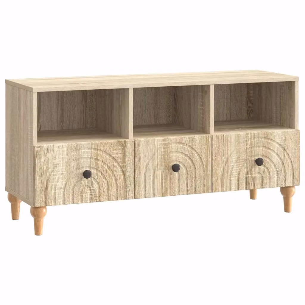 Mobile TV moderno in legno ingegnerizzato color beige e rovere, L 102 x P 34,5 x H 50 cm – 2