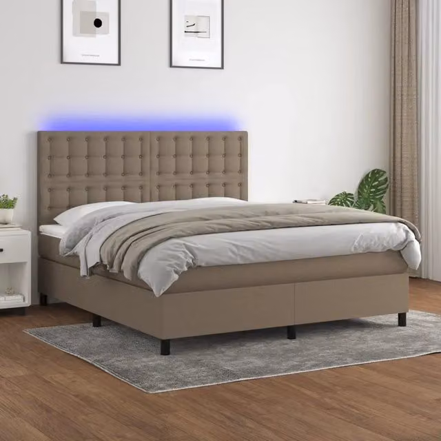 Letto a molle con materasso vidaXL in tessuto beige con illuminazione LED sottostante e porta USB L/P/H: 160 x 200 x 128 cm