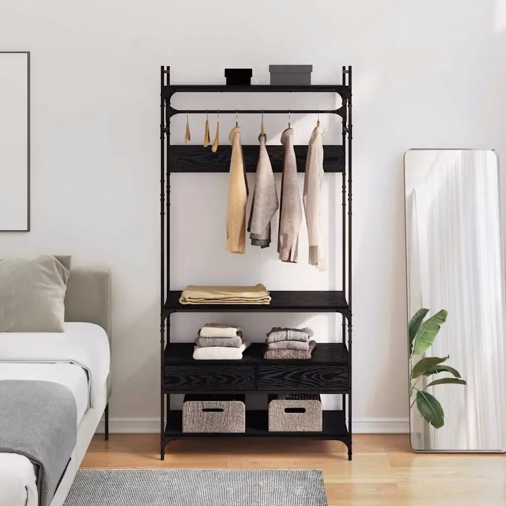 Guardaroba Industrial DESIGN IN in Rovere e Nero con Cassetti e Ripiani, L: 89 cm, P: 39 cm, H: 184.5 cm – 2