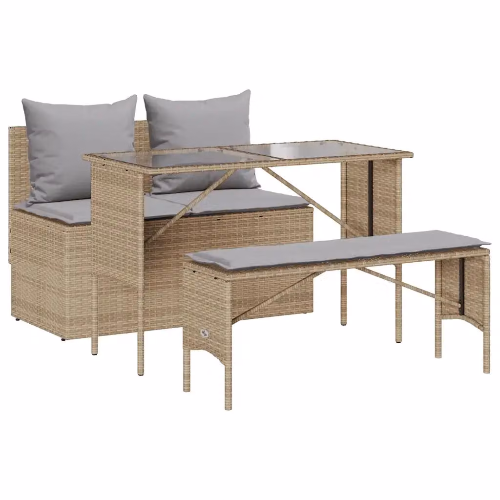 Set da pranzo da giardino moderno vidaXL in polyrattan con piano in vetro e cuscini beige e grigi – 2