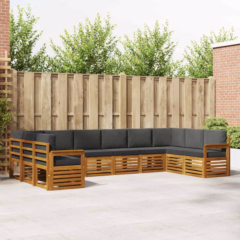 Set di divani da esterno vidaXL a forma di L in legno di acacia con cuscini, beige e antracite