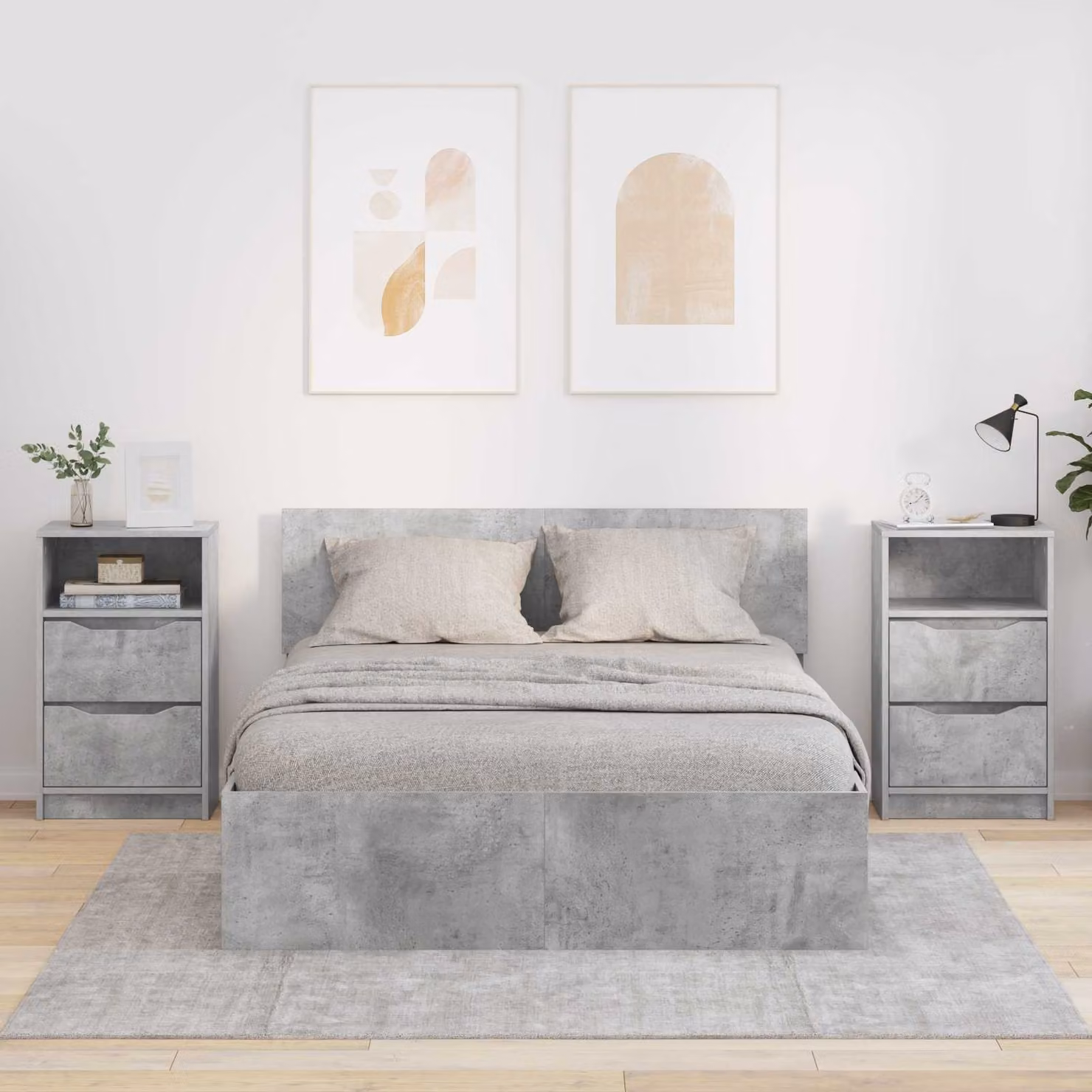 Set di 2 comodini vidaXL in stile moderno colore grigio cemento L/P/H: 40 x 30 x 46,7 cm