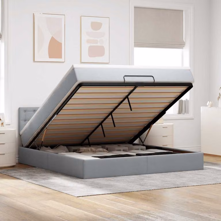vidaXL Letto con Contenitore e Materasso in Tessuto, L 180 x P 200 cm, Grigio e Bianco