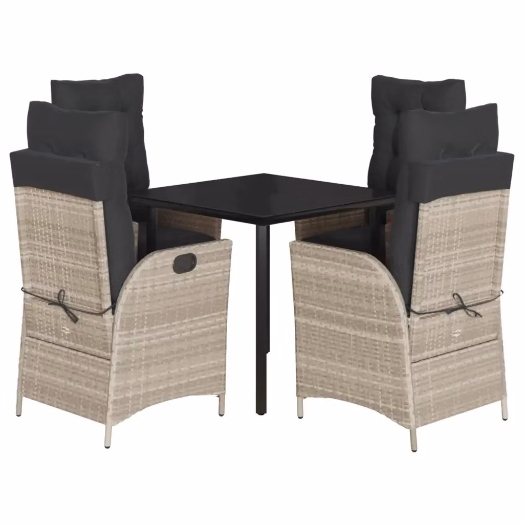Set Pranzo da Giardino vidaXL in Polyrattan con Tavolo in Vetro e 5 Sedute con Cuscini Grigio Chiaro – 2