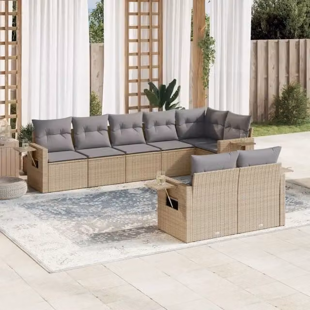 vidaXL Set Divano da Giardino 8 pz in Polyrattan con Cuscini Beige e Grigio – 1