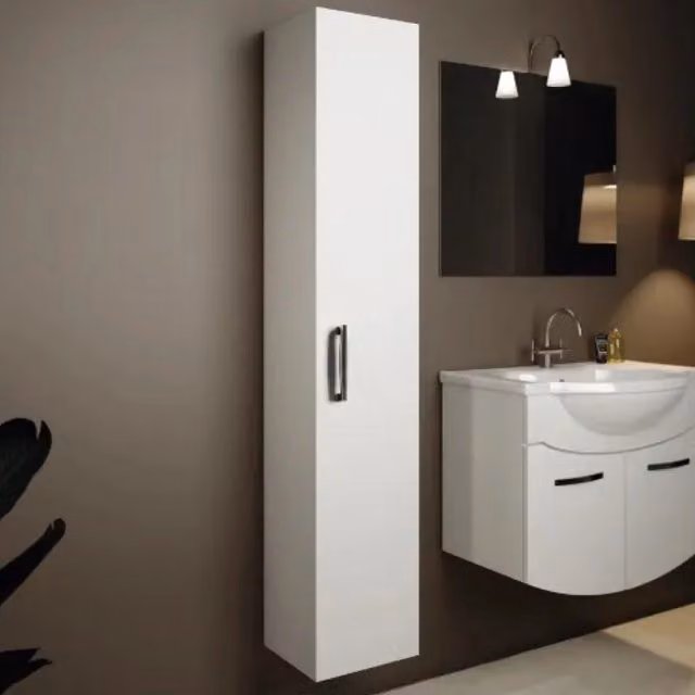 Colonna Bagno Sospesa in MDF 1 Anta L=33 cm H=163 cm P=33 cm Bianca Mobo