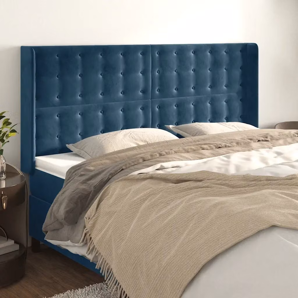Testata del letto ad orecchio in velluto blu scuro L: 183 cm, P: 16 cm, H: 118/128 cm – 2