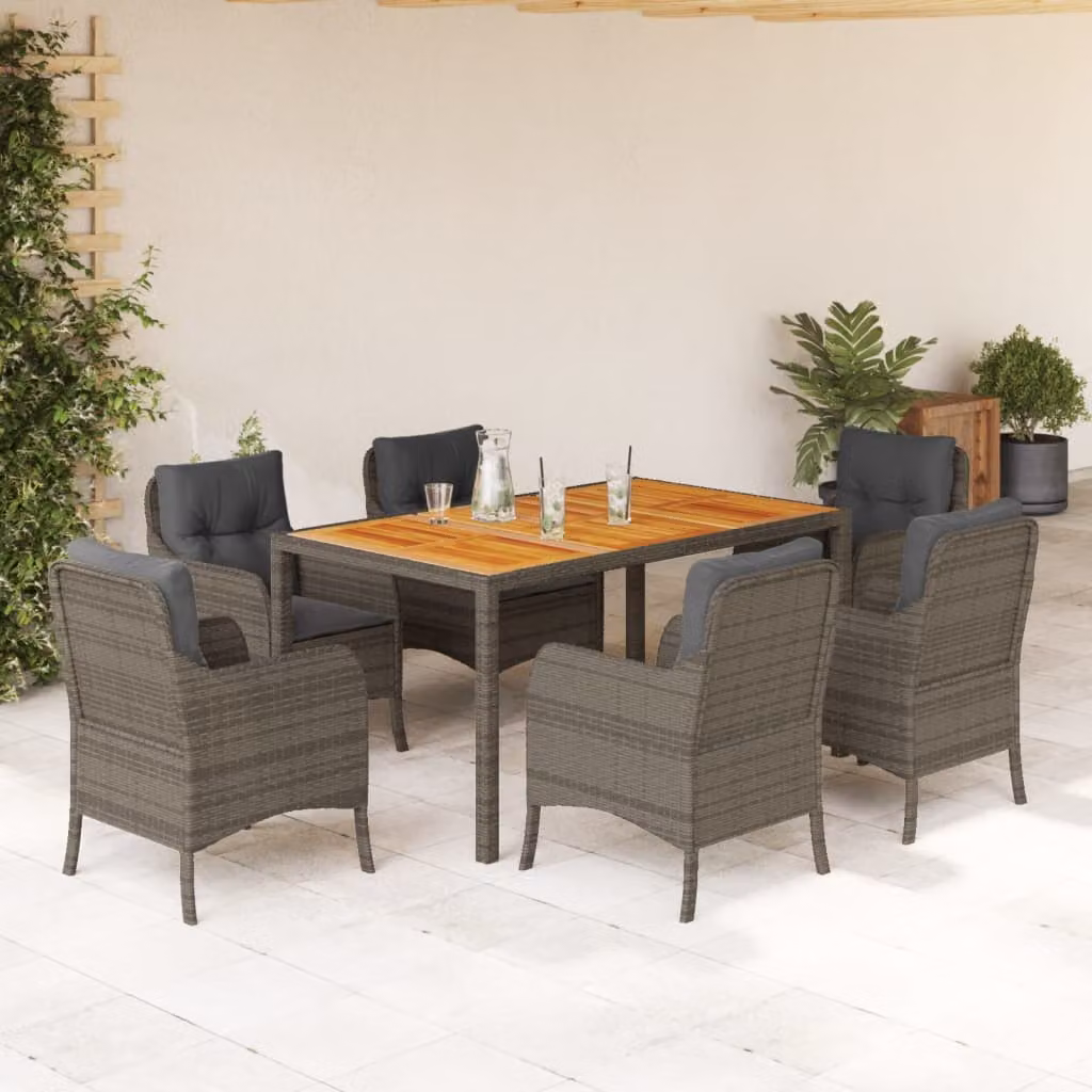 vidaXL Set da Pranzo da Giardino 7 pz in Polyrattan e Legno di Acacia Grigio – 1