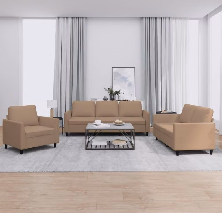 Maison Exclusive - Set divano a 3 posti con cuscini in ecopelle color marrone cappuccino
