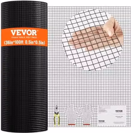 Rete Metallica Zincata e Rivestita in Vinile VEVOR per Recinzioni e Pollai, Colore Nero, L: 91 cm, P: 3048 cm