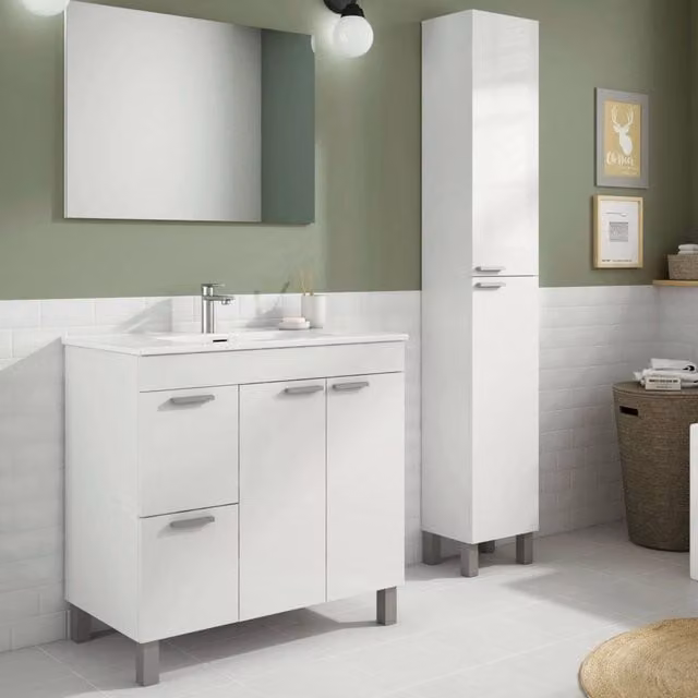 Liona, set Mobili Bagno Specchio Incluso, Bianco Lucido