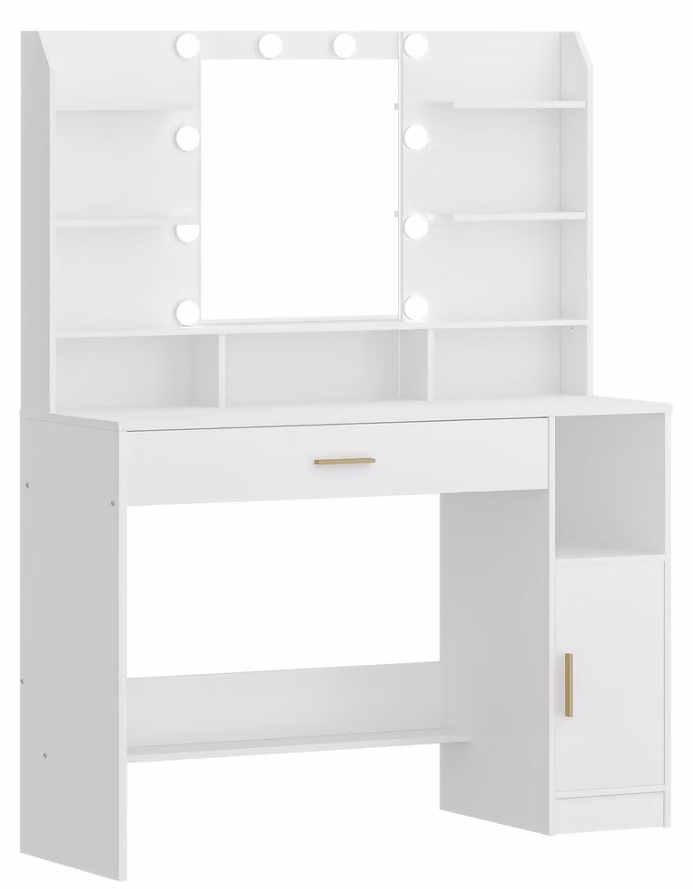Tavolino da trucco - Specchiera da trucco - Tavolino per il trucco - Specchiera da bagno - Comodino da trucco - Colore bianco - Illuminazione LED regolabile
