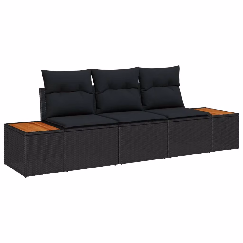 Set Divano da Giardino vidaXL 3 posti in Rattan Nero con Cuscini e Struttura in Metallo – 2