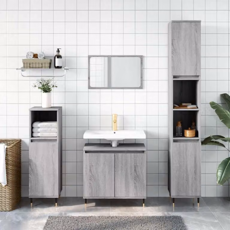 Mobile da bagno vidaXL in legno multistrato grigio Sonoma, L 58 cm x P 33 cm x H 60 cm