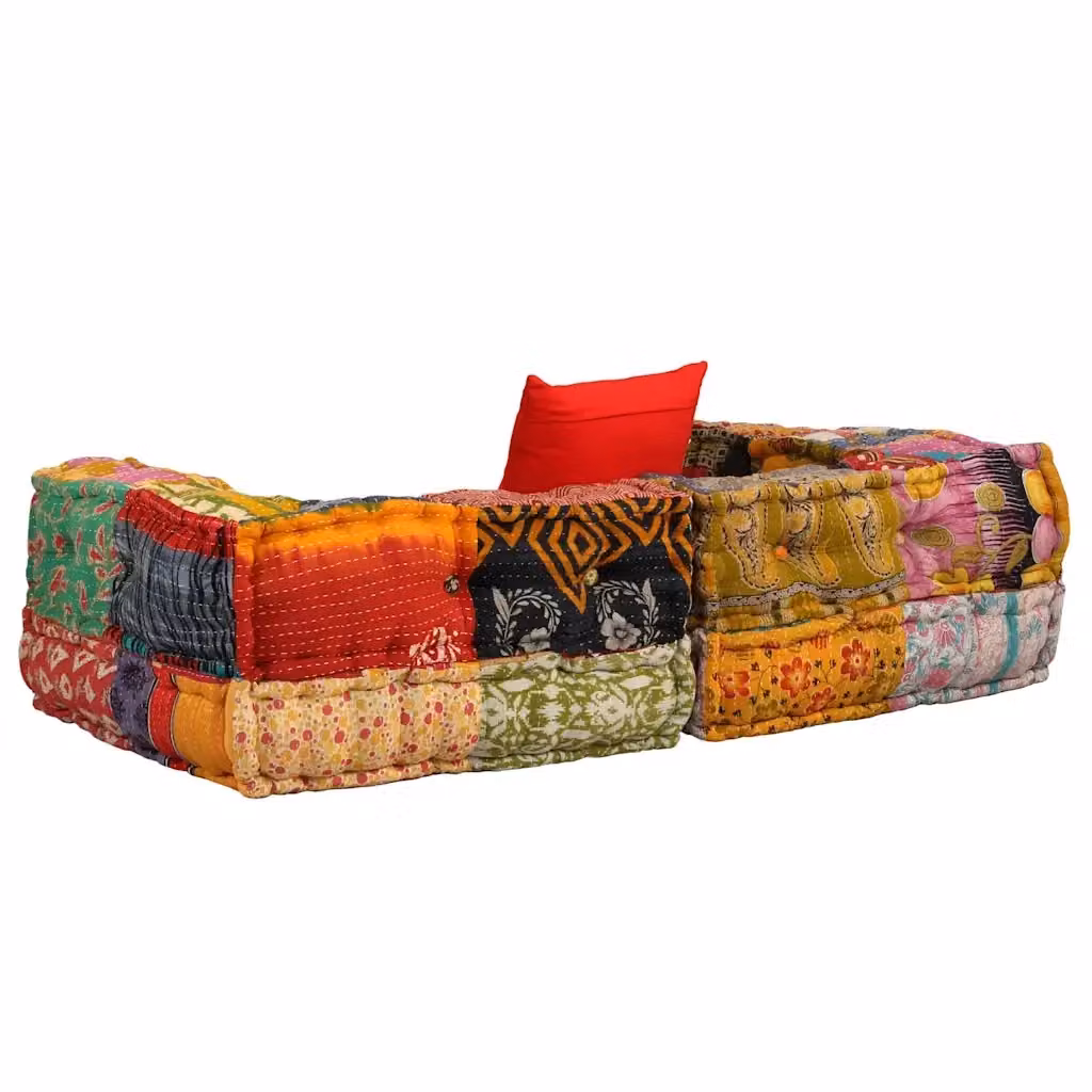 Pouf Modulare a 2 Posti Soft Body vidaXL in Tessuto Patchwork Multicolore L: 140 cm, P: 70 cm, H: 40 cm – 2