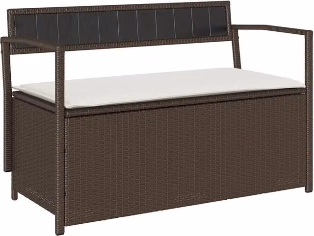 Panchina Portaoggetti da Giardino | Panca da Giardino con Cuscino Marrone Polyrattan