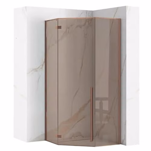 Rea - Cabina Doccia Diamond, Rame Spazzolato 90 X 90, D'Angolo Senza Piatto Doccia, Vetro Di Sicurezza Temperato Marrone Fumo 6mm, Inclinabile, 90 X 90 X 195 cm