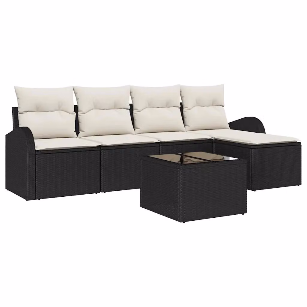 Set Divano da Giardino Moderno vidaXL con Tavolino e Pouf Nero con Cuscini Imbottiti e Rivestimenti Rimovibili – 2