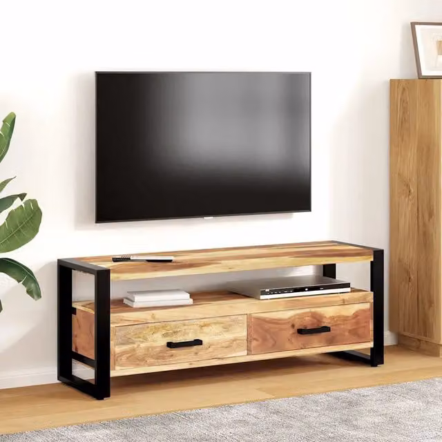 Mobile Porta TV 120x35x45 cm Legno Massello con Finitura Ambra 321551