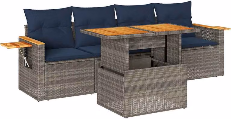Set Divano da Giardino 5 pz con Cuscini Grigio in Polyrattan