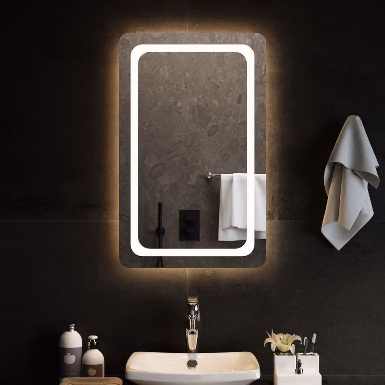 Specchio da bagno con luci LED vidaXL, design moderno rettangolare, L: 80 cm, H: 50 cm