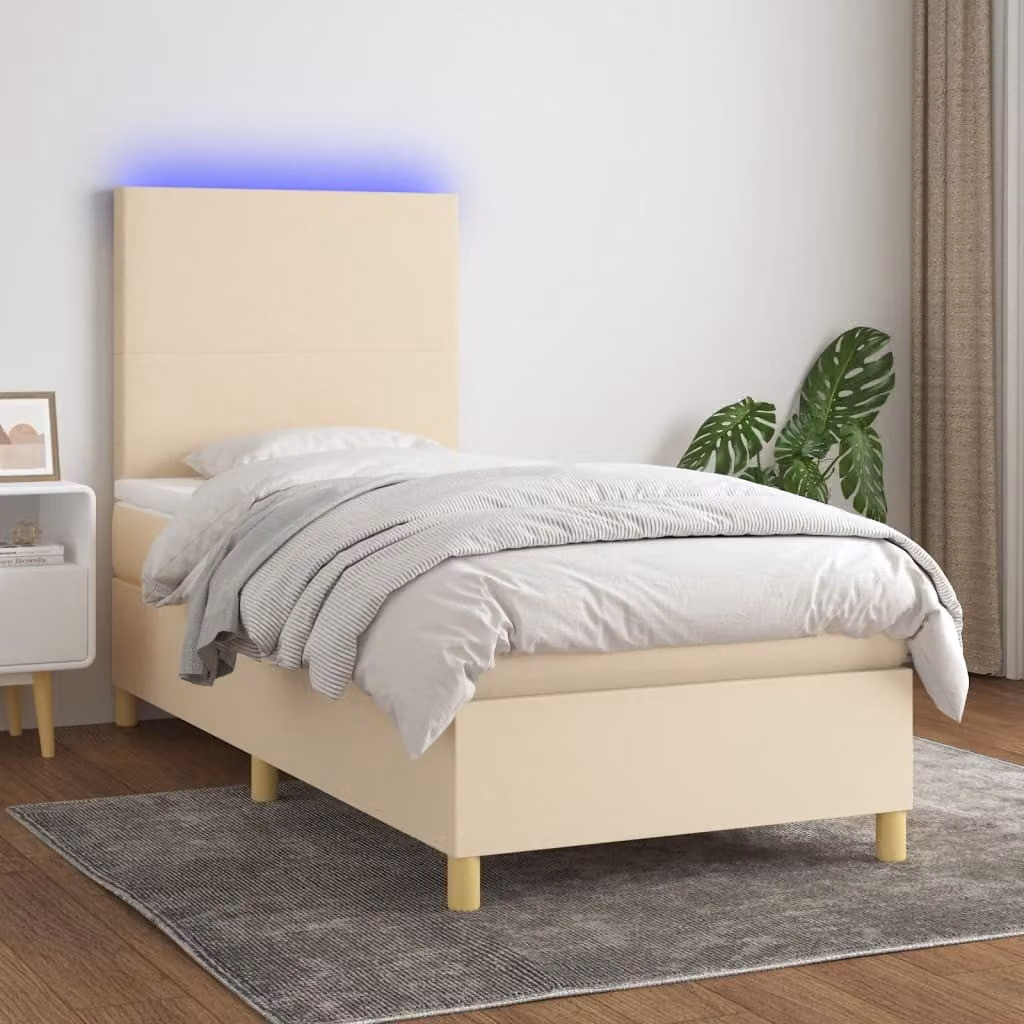 Maison Exclusive - Letto a Molle con Materasso e LED Crema 90x190 cm in Tessuto