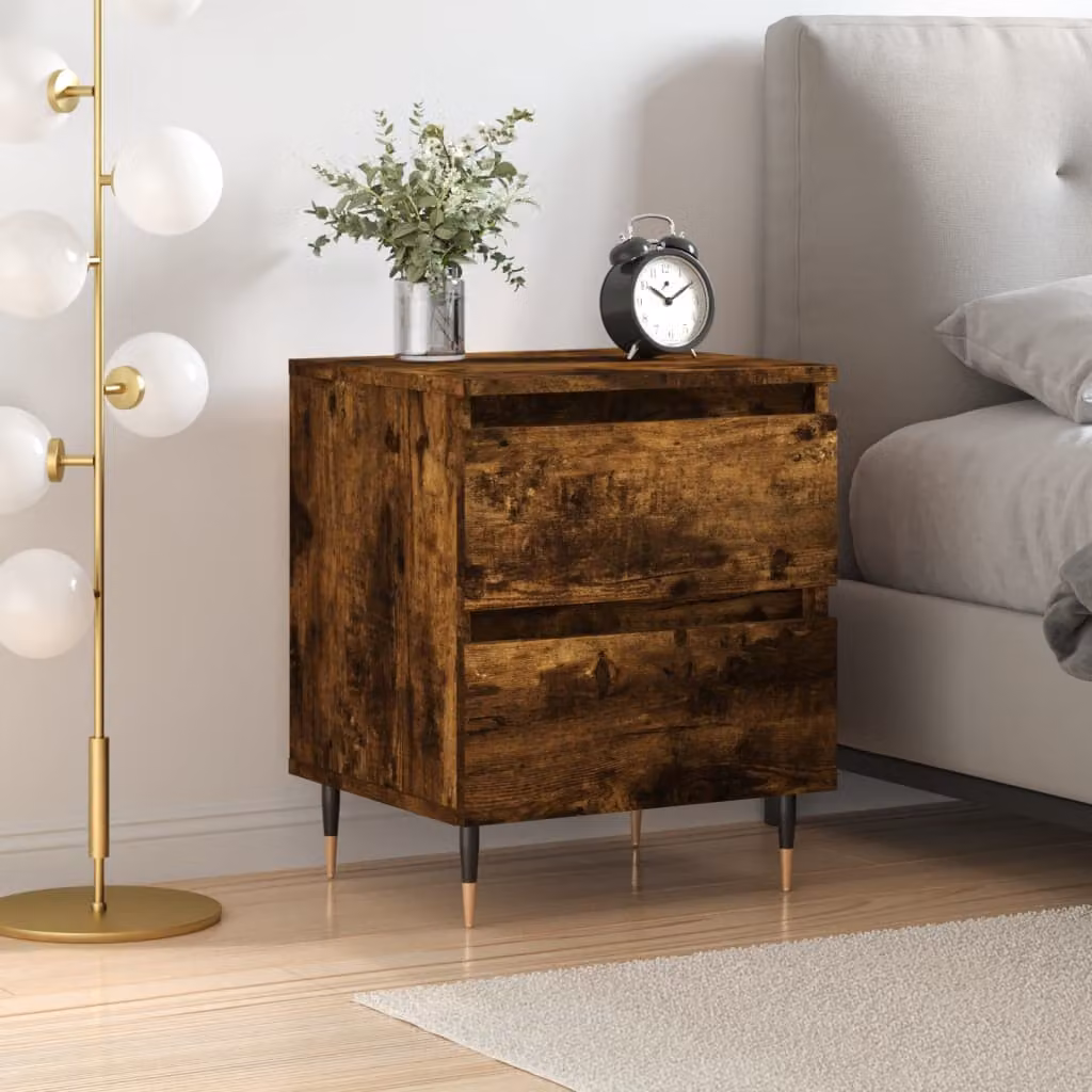 Comodino moderno vidaXL in legno multistrato color rovere fumo, sospeso a parete, L 40 cm x P 35 cm x H 50 cm