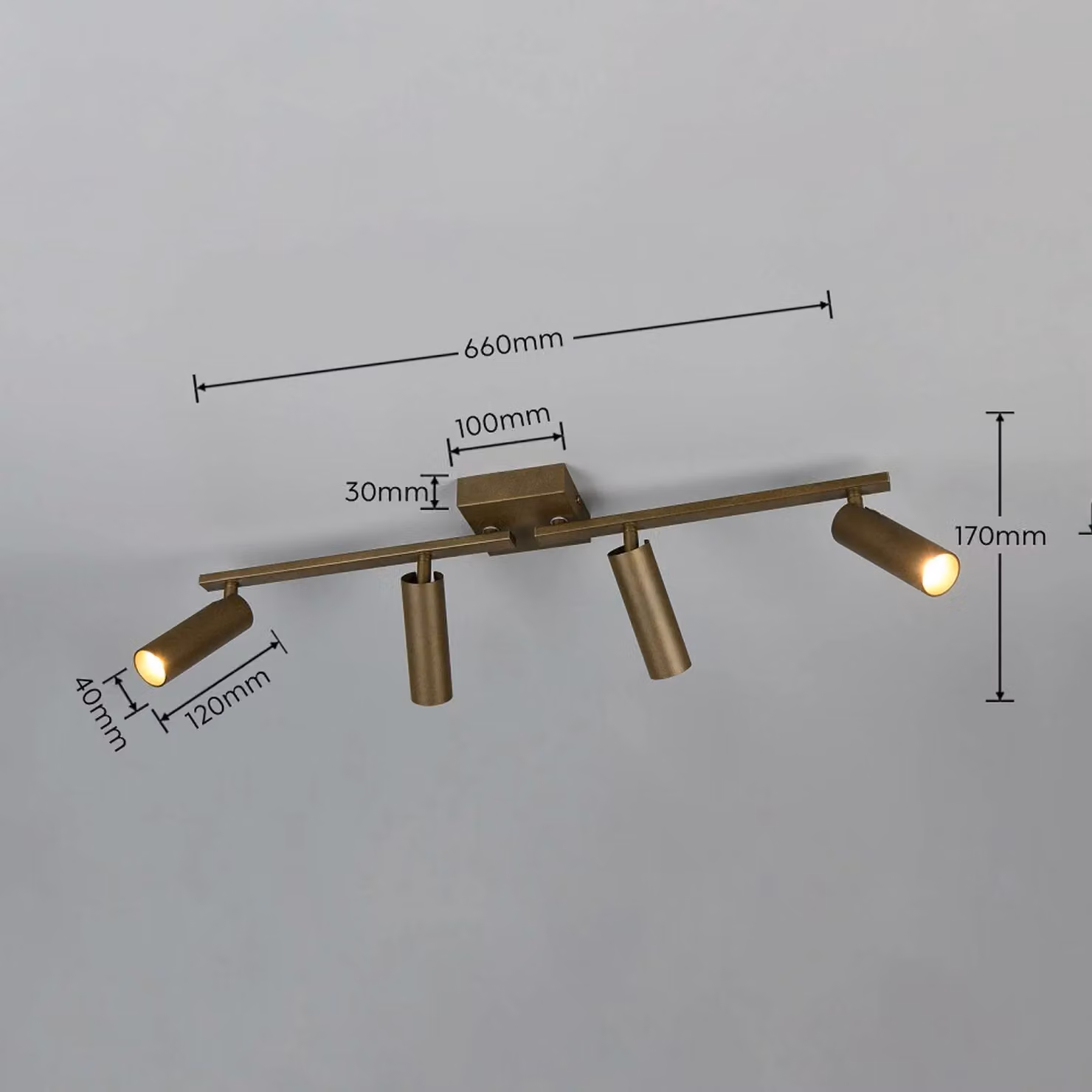 Trio Lighting Faretto da soffitto Dara, lunghezza 66 cm, metallo color platino, a 4 luci. Dara, Alluminio / Grigio / Zincato, Soggiorno / Sala da pranzo, Metallo, Moderno, Downlight