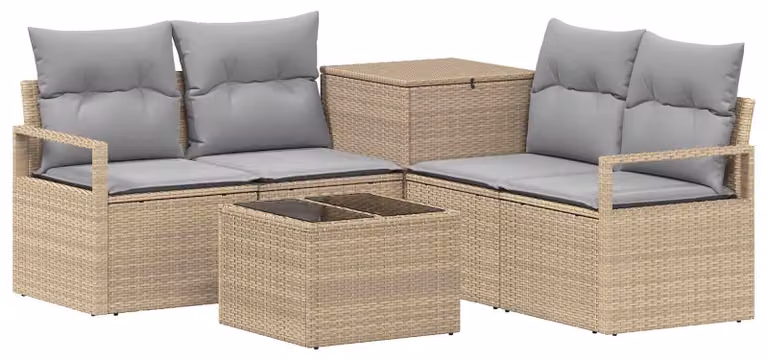 Set di divani da esterno, 6 pezzi. Colore: beige e grigio chiaro. Materiali: rattan sintetico e acciaio