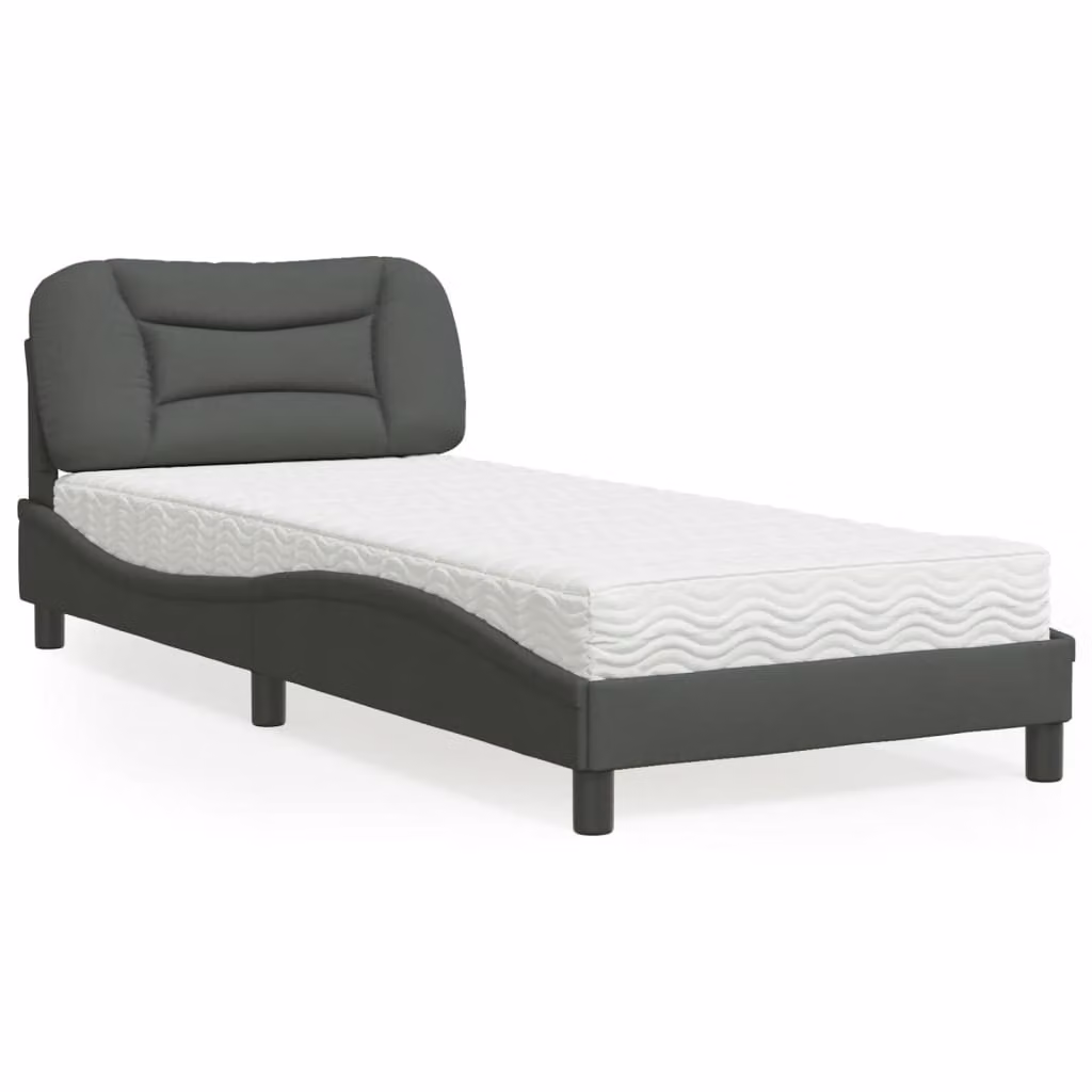 Letto con Materasso Hvar vidaXL in Tessuto Grigio e Bianco, L 80 x P 200 cm – 1