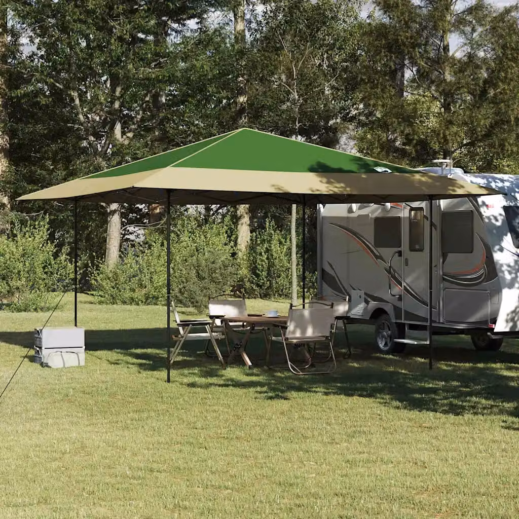 vidaXL Tenda Gazebo in Tessuto Verde e Bianco L/P/H: 395 x 395 x 251 cm