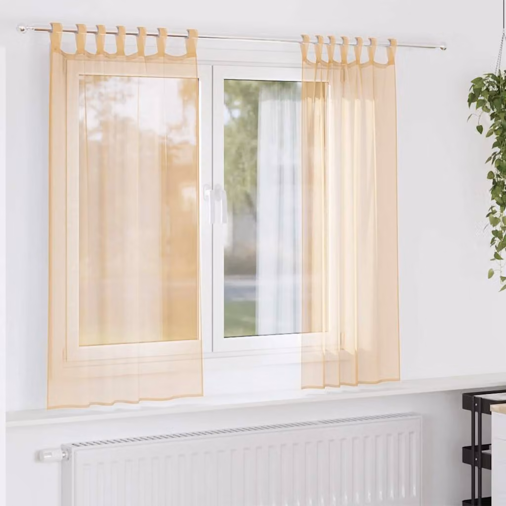 Set di 2 tende in voile semi-trasparenti vidaXL con passanti, colore sabbia, L: 140 cm x H: 175 cm