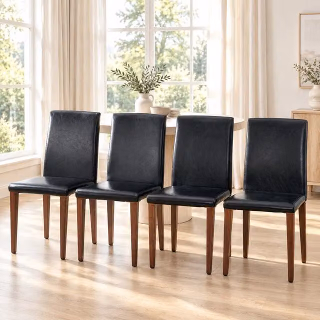 Set di 4 sedie da pranzo nere e noce con schienale ergonomico