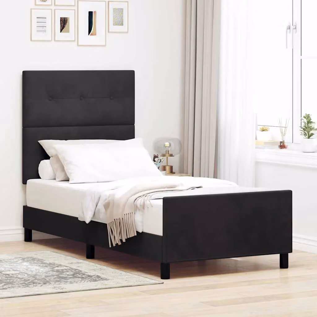 Letto a molle con testiera vidaXL in velluto nero L/P/H: 90 x 190 x 128 cm – 1