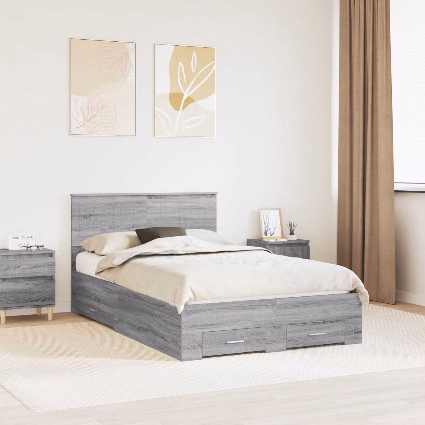 Struttura letto con cassetto vidaXL in legno ingegnerizzato grigio L 120 x P 200 cm