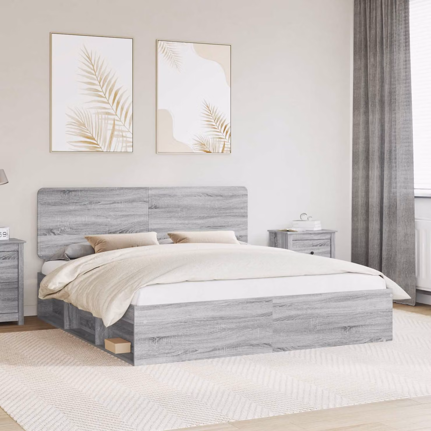 Struttura del letto Sonoma vidaXL in pino massello e legno, colore grigio, L/P/H: 200 x 200 x 206 cm