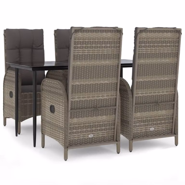 vidaXL Set da pranzo da giardino 5 pezzi con cuscini in polyrattan nero e grigio