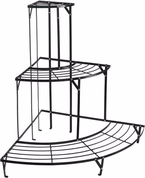 Supporto semicircolare per piante da giardino, nero, 75 x 60 cm, con 3 livelli