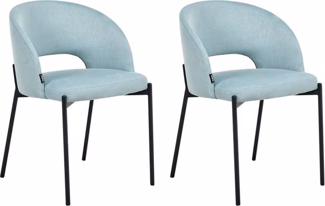 Set di 2 sedie da pranzo Beliani in tessuto azzurro e metallo con braccioli, stile moderno e minimalista